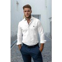 WOVCOR Men's Oxford Long Sleeve Button-Up Shirt with Embroidered Detail in White | Size: Large