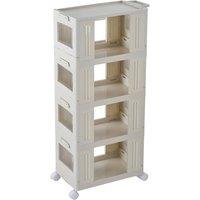 Living and Home 5/4 Tier Foldable Plastic Storage Boxes with Wheels in Off-White | Size: Large
