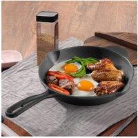 Living and Home 20/23/26cm Round Cast Iron Skillet Frying Pan Cookware with Handle & Oil Spout in Black | Size: Small