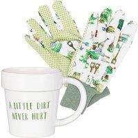 Lesser & Pavey Plant Pot Mug & Gloves Gift Set for Her - A Little Dirt Never Hurt