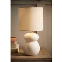 ValueLights Kendal Natural Linen Drum Shade Glazed Ceramic Table Lamp in Off-White