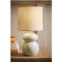 ValueLights Kendal Natural Linen Drum Shade Glazed Ceramic Table Lamp in Pale Blue