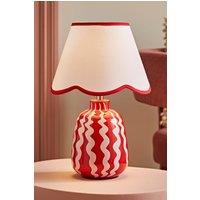 ValueLights Katy Red & Pink Wiggle Table Lamp with Scallop Trim Lamp Shade