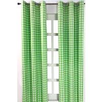 Homescapes Cotton Block Check Gingham Eyelet Curtain Pair in Green | Size: 140 cm width x 229 cm drop