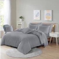 Homes-Linen Ultra Soft Microfibre Duvet Cover Set Breathable Wrinkle-Free Bedding in Grey | Size: Double
