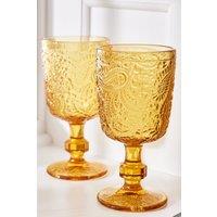 Dibor Set of 2 Vintage Luxury Spring Summer Yellow Embossed Drinking Goblet Wine Glasses Wedding Gift 300ml | Size: 2 Pack