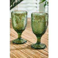 Dibor Set of 2 Vintage Luxury Spring Summer Green Leaf Embossed Drinking Glass Wine Goblets Wedding Gift 230ml | Size: 2 Pack
