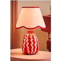 ValueLights Katy Red & Pink Wiggle Table Lamp with Scallop Trim Shade & Bulb