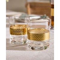 Dibor Set of 2 Whisky Tumblers Wine Goblets Geometric Spring Summer Embossed Gold Diamond Band Whiskey Glasses 320ml | Size: 2 Pack