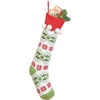 Dibor Set of 2 Knitted White Fair Isle Pompom Xmas Gift Christmas Stockings | Size: 2 Pack