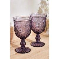 Dibor Set of 2 Vintage Luxury Spring Summer Purple Embossed Drinking Wine Glass Wine Goblets Wedding Gift 290ml | Size: 2 Pack