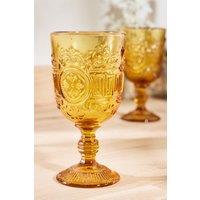 Dibor Set of 2 Vintage Luxury Spring Summer Amber Embossed Drinking Wine Glass Goblets Wedding Gift 300ml in Yellow | Size: 2 Pack