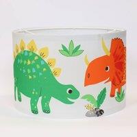 Happy Linen Company Dinky Dino Dinosaurs Pendant Drum Fabric Lampshade in White | Size: 18 cm diameter x 21 cm high