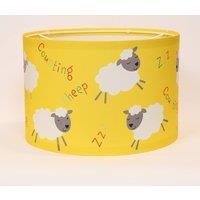 Happy Linen Company Farm Friends Counting Sheep Pendant Drum Fabric Lampshade in Yellow | Size: 18 cm diameter x 21 cm high