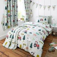 Happy Linen Company Barn Yard Farm Animals Reversible Duvet Cover Bedding Set in Green | Size: Single