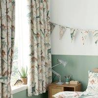 Happy Linen Company Scandi Saurus Dinosaurs Fully Lined Blackout Pencil Pleat Curtain Set in Ivory | Size: 167 cm width x 137 cm drop