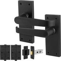 AFIT Black Door Handles Latch Set, 1 Pair Matt Black Backplate Handles | Size: 150mm x 150mm
