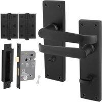 AFIT Black Bathroom Door Handles Set, 1 Pair Matt Black Backplate Hinges | Size: 150mm x 150mm