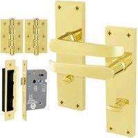 AFIT Brass Bathroom Door Handles Set, 1 Pair Polished Brass Backplate in Gold | Size: 150mm x 150mm