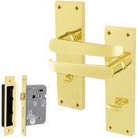 AFIT Brass Bathroom Door Handles Set, 1 Pair Polished Brass Backplate, Lock in Gold | Size: 150mm x 150mm
