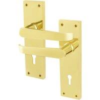 AFIT Brass Lock Door Handles Set, 1 Pair Polished Brass Backplate in Gold | Size: 150mm x 150mm