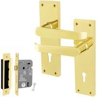 AFIT Brass Lock Door Handles Set, 1 Pair Polished Brass Backplate, Sashlock in Gold | Size: 150mm x 150mm