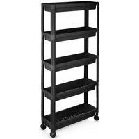 Costway 5-Tier Rolling Storage Cart Plastic Storage Trolley Slim Utility Cart in Black