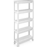 Costway 5-Tier Rolling Storage Cart Plastic Storage Trolley Slim Utility Cart in White