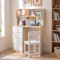 CASART Kids Desk & Chair Set Wooden Study Desk w/ 2 Cabinets & 2 Drawers