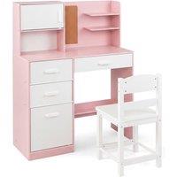 CASART Kids Desk &Chair Set Wooden Study Table w/Hutch Writing Desk Chair Set in Pink