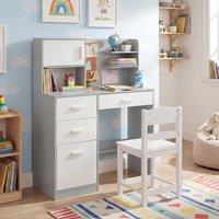 CASART Kids Desk &Chair Set Wooden Study Table w/Hutch Writing Desk Chair Set in Grey