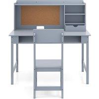 CASART Kids Study Table & Chair Set Wooden Table & Chair w/ Hutch & Shelves in Grey
