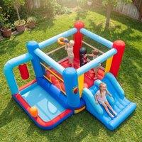 Costway Inflatable Bounce House Kids Bouncy Castle w/ Slides & 550W Blower in Blue