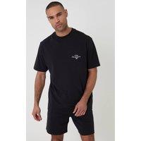 Threadbare Men's Cotton Relaxed Fit Graphic Print Short Lounge Set in Black | Size: Small