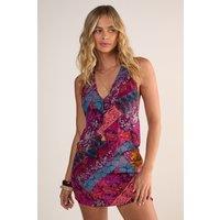 NastyGal Women's Floral Patchwork Button Halter Neck Vest Co-Ord | Size: 10