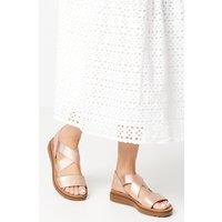 Good For the Sole Women's : Wide Fit Ana Comfort Elastic Cross Strap Low Wedge Sandals in Rose Gold | Size: 6