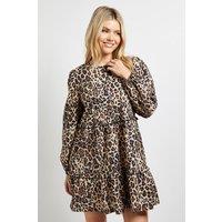 Dorothy Perkins Women's Leopard Frill Tiered Printed Poplin Mini Smock Dress | Size: 8