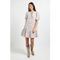 Dorothy Perkins Women's Petite Floral Tie Detail Drop Hem Printed Mini Dress | Size: 14