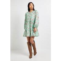Dorothy Perkins Women's Petite Floral Frill Tiered Printed Poplin Mini Smock Dress | Size: 12