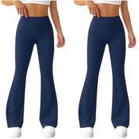 MyShoeStore Women's Stretch Flared Bootleg Trousers Work Office Party Pants in Navy | Size: 8R