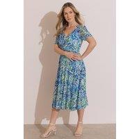 Klass. Women's Floral Printed Mesh Dress in Blue | Size: 20