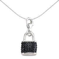 Jewelco London Women's Sterling Silver Black Crystal Handbag Padlock Link Charm