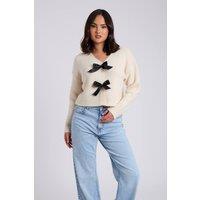 Urban Bliss Women's Wool Blend Bow Front Cardigan in Cream | Size: Large