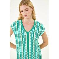 Roman Women's Wave Stripe Knit Top in Green | Size: 18