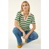 Roman Women's Stripe Crochet Collar Knit Top in Green | Size: 20