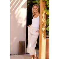 M&Co Women's Stripe Cotton Wide Leg Cropped Trousers in White | Size: 16S