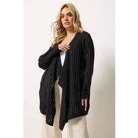 Yours Women's Crochet Longline Waterfall Cardigan in Black | Size: 14-16