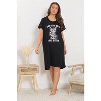 Yours Women's Kitten Dipped Back Nightdress in Black | Size: 26-28