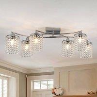 NIVOR 6 Light Crystal Flush Mount Ceiling Light E27 Chrome Chandelier in Metallic Silver
