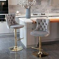 Modern Home Touch Set of 2 Luxury Velvet Adjustable Swivel Bar Stools with Gold Base in Grey | Size: 2 Pack